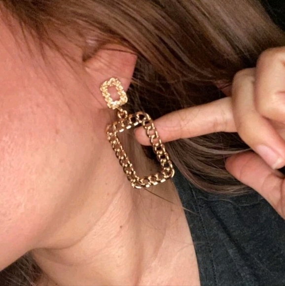 Gold Statement Earrings Metallic chunky chain link‎ square Retro💖2/$30 - Picture 12 of 13